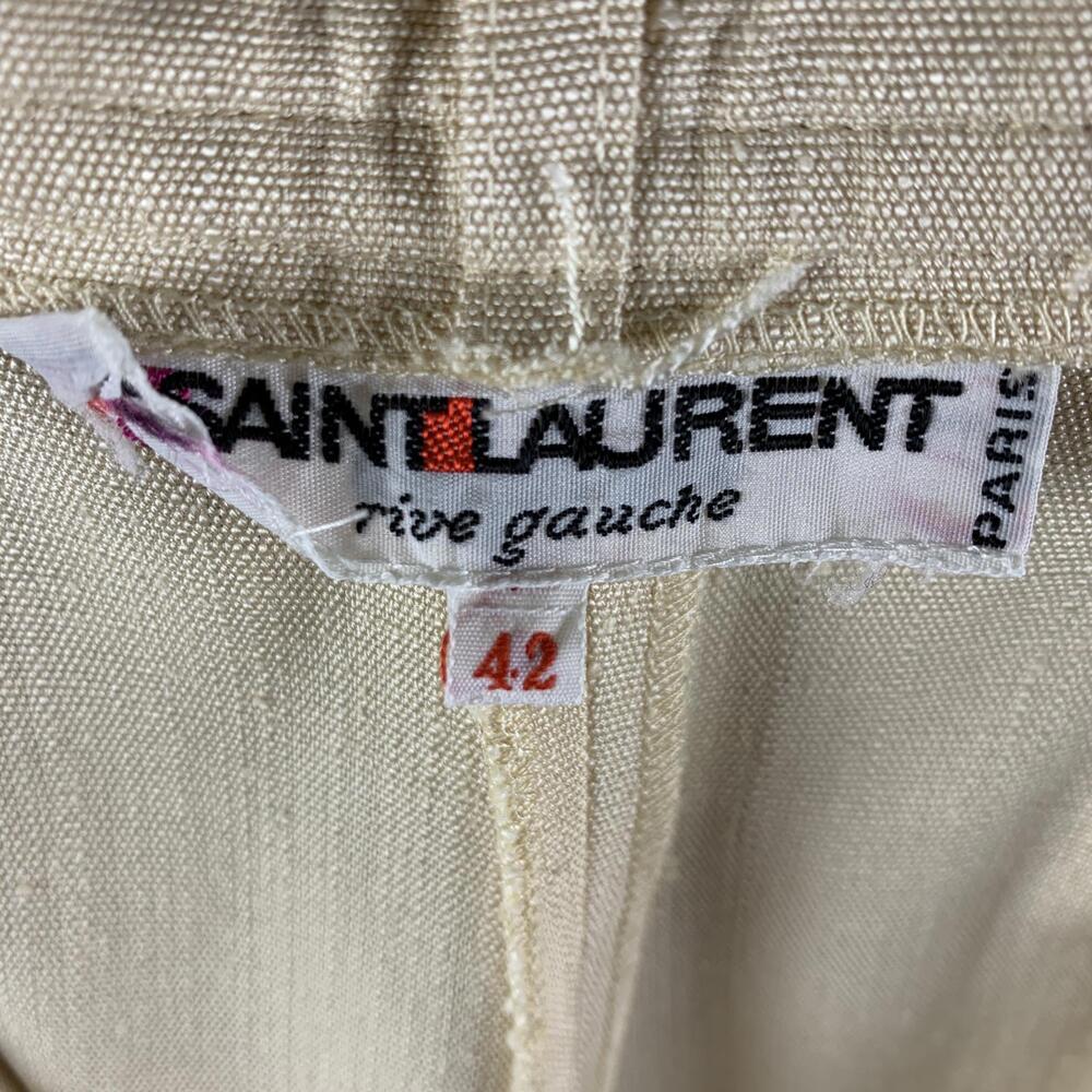 VTG 1970s Saint Laurent Rive Gauche Cream Linen Wide Trousers (717) - Picture 8 of 10